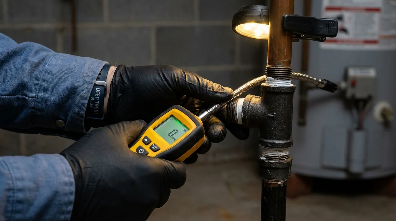 Gas leak detection with electronic sniffer by Johns Plumbing LLC in Buena