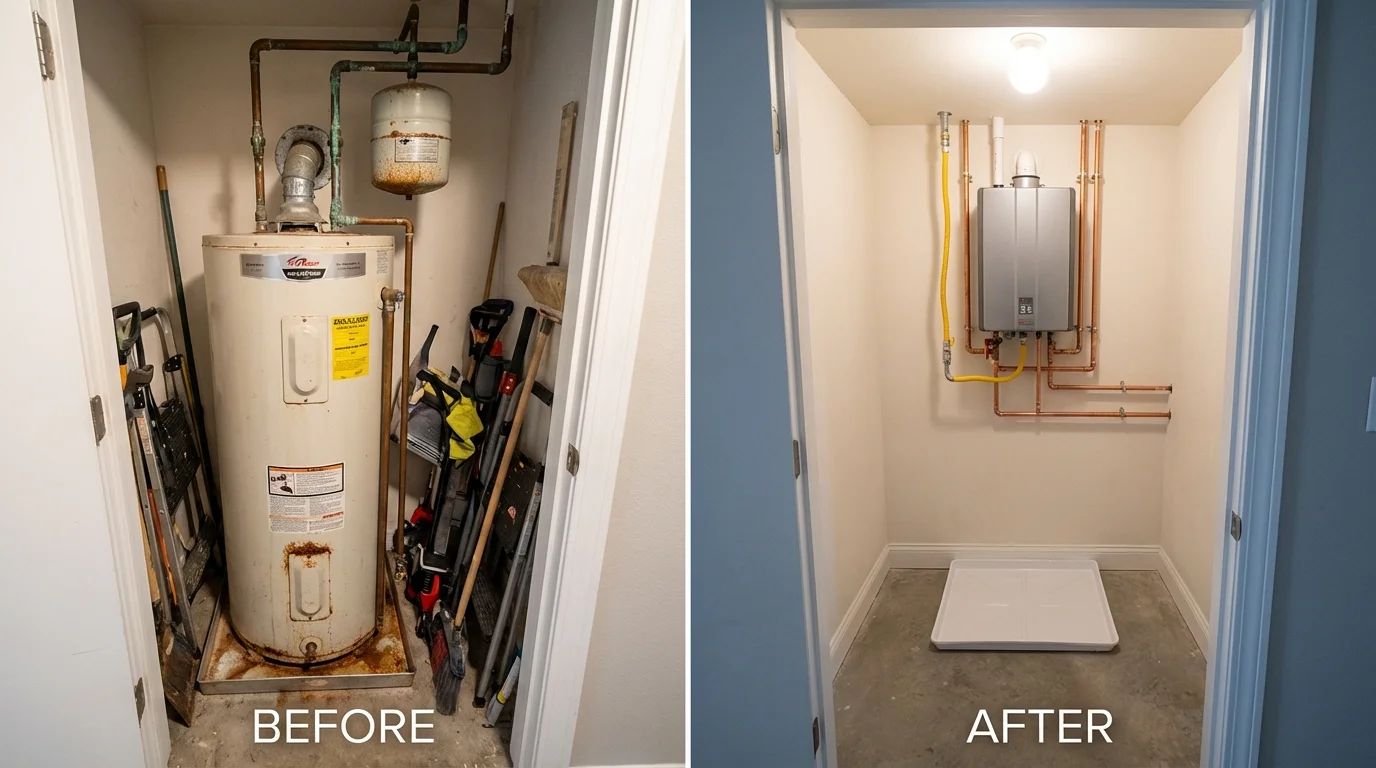 Tank water heater versus wall-mounted tankless unit comparison for Buena, NJ homeowners