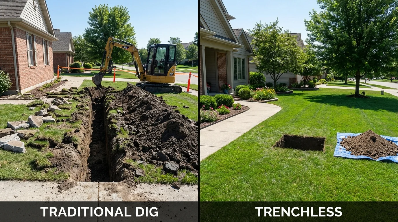 Trenchless sewer repair with minimal yard damage versus traditional excavation in Buena, NJ